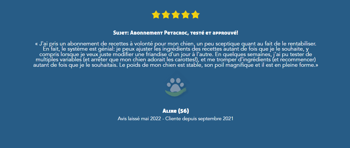 Avis sur l'abonnement Petacroc de Cuisine-a-crocs, témoignage de Alixe